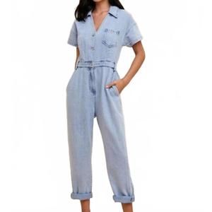 NEW IN-LOOM denim utility jumpsuit in medium wash